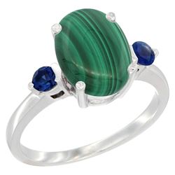 2.99 CTW Malachite & Blue Sapphire Ring 14K White Gold - REF-30V3R