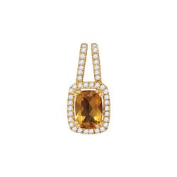 Cushion Citrine Solitaire Diamond Frame Pendant 7/8 Cttw 14kt Yellow Gold