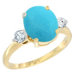 2.60 CTW Turquoise & Diamond Ring 10K Yellow Gold - REF-67R2H