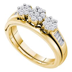 Diamond Triple Cluster Bridal Wedding Engagement Ring Band Set 1/2 Cttw 14kt Yellow Gold