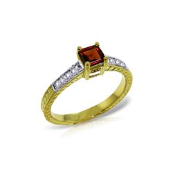 Genuine 0.65 ctw Garnet & Diamond Ring 14KT Yellow Gold - REF-69R6P