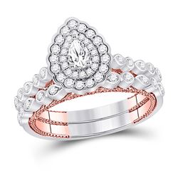 Pear Diamond Bridal Wedding Engagement Ring Band Set 7/8 Cttw 14kt Two-tone Gold