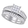 Diamond Cluster Bridal Wedding Engagement Ring Band Set 1.00 Cttw 14kt White Gold