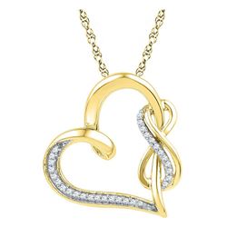Diamond Linked Heart Infinity Pendant 1/8 Cttw 10kt Yellow Gold