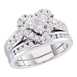 Diamond Heart Bridal Wedding Engagement Ring Band Set 1.00 Cttw 14kt White Gold