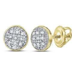 Mens Diamond Circle Cluster Stud Earrings 1/20 Cttw 10kt Yellow Gold