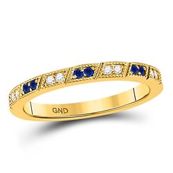 Round Blue Sapphire Diamond Milgrain Stackable Band Ring 1/4 Cttw 10kt Yellow Gold