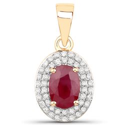 1.12 ctw Ruby & White Diamond Pendant 14K Yellow Gold - REF-44Y4N