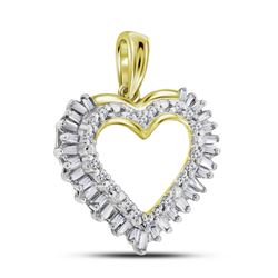 Round Baguette Diamond Heart Frame Outline Pendant 1/4 Cttw 14kt Yellow Gold