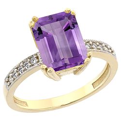 3.70 CTW Amethyst & Diamond Ring 14K Yellow Gold - REF-40M3A