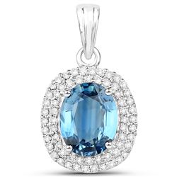 2.62 ctw Sapphire Blue & Diamond Pendant 14K White Gold - REF-128Y8N