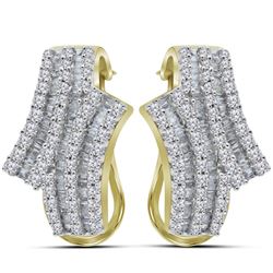 Round Baguette Diamond Bypass Hoop Earrings 1.00 Cttw 14kt Yellow Gold