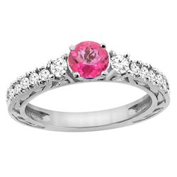 1.35 CTW Pink Topaz & Diamond Ring 14K White Gold - REF-79W5F