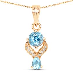 0.79 ctw Swiss Blue Topaz & Diamond Pendant 14K Yellow Gold - REF-28R4K