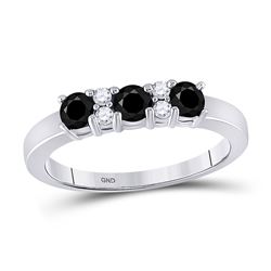 Round Black Color Enhanced Diamond Band Ring 5/8 Cttw 10kt White Gold