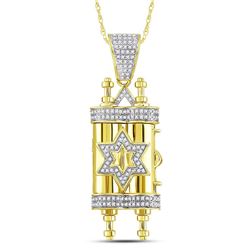 Mens Diamond Torah Magen David Scroll Charm Pendant 3/8 Cttw 10kt Yellow Gold