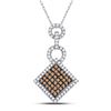 Image 1 : Round Brown Diamond Diagonal Square Pendant 1/3 Cttw 10kt White Gold