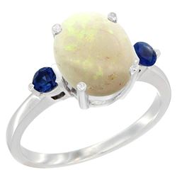 1.65 CTW Opal & Blue Sapphire Ring 10K White Gold - REF-24K2W