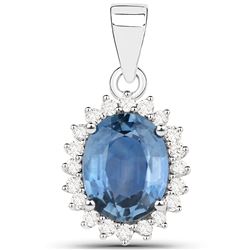 2.55 ctw Sapphire Blue & Diamond Pendant 14K White Gold - REF-123M6F