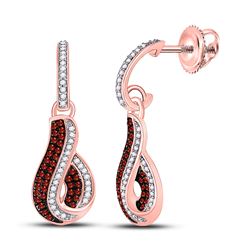 Round Red Color Enhanced Diamond Dangle Earrings 3/8 Cttw 10kt Rose Gold