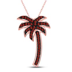 Round Red Color Enhanced Diamond Palm Tree Beach Pendant 1/4 Cttw 10kt Rose Gold
