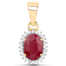 1.01 ctw Ruby & White Diamond Pendant 14K Yellow Gold - REF-30K2T