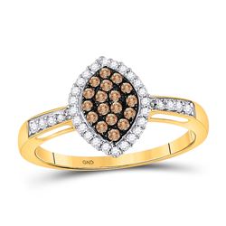 Round Brown Diamond Oval Frame Cluster Ring 1/3 Cttw 10kt Yellow Gold