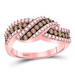 Round Brown Diamond Crossover Band Ring 3/4 Cttw 10kt Rose Gold