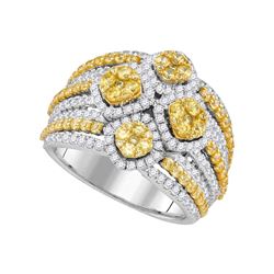 Round Natural Canary Yellow Diamond Fashion Ring 2-7/8 Cttw 14kt White Gold