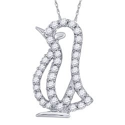 Diamond Penguin Bird Animal Pendant 1/6 Cttw 10kt White Gold