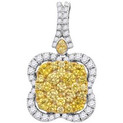 Round Yellow Diamond Quatrefoil Frame Cluster Pendant 1-5/8 Cttw 14kt White Gold