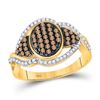 Image 1 : Round Brown Diamond Oval Frame Cluster Ring 1/2 Cttw 10kt Yellow Gold