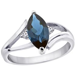 1.24 CTW London Blue Topaz & Diamond Ring 10K White Gold - REF-23A3X