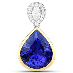 10.48 ctw Tanzanite & Diamond Pendant 18K White Gold - REF-1012W8M