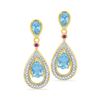 Image 1 : Oval Lab-Created Blue Topaz Diamond Dangle Earrings 1-5/8 Cttw 10kt Yellow Gold