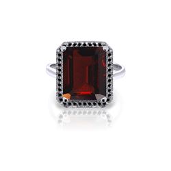 Genuine 7.7 ctw Garnet & Black Diamond Ring 14KT White Gold - REF-87Y7F