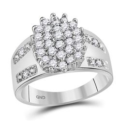 Round Prong-set Diamond Oval Cluster Ring 1/2 Cttw 14kt White Gold