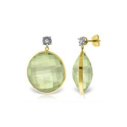 Genuine 36.06 ctw Green Amethyst & Diamond Earrings 14KT Yellow Gold - REF-87N5R