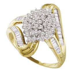 Diamond Cluster Swirl Shank Baguette Ring 1/2 Cttw 10kt Yellow Gold