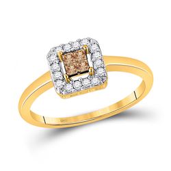 Brown Diamond Square Cluster Halo Ring 1/4 Cttw 10kt Yellow Gold