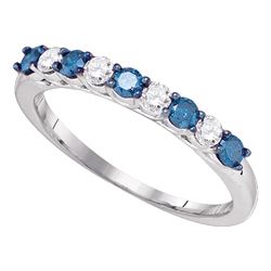 Round Blue Color Enhanced Diamond Wedding Band Ring 1/2 Cttw 10kt White Gold