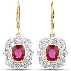 4.4 ctw Rubellite & Diamond Earrings 14K Yellow Gold - REF-325X2Y