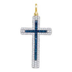 Round Blue Color Enhanced Diamond Roman Cross Pendant 1/4 Cttw 10kt Yellow Gold