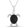 Image 1 : Round Black Color Enhanced Diamond Turtle Tortoise Pendant 1/3 Cttw 10kt White Gold