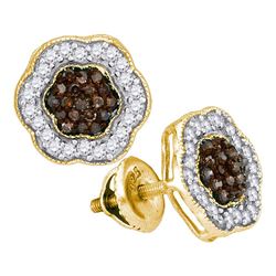 Round Brown Diamond Polygon Cluster Earrings 1/2 Cttw 10kt Yellow Gold