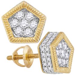 Mens Diamond Polygon Fluted Cluster Stud Earrings 7/8 Cttw 10kt Yellow Gold