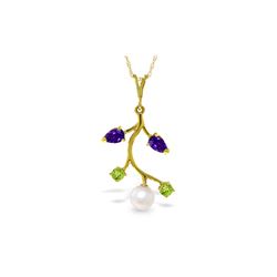 Genuine 2.7 ctw Amethyst, Peridot & Pearl Necklace 14KT Yellow Gold - REF-29K7V