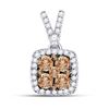 Image 1 : Round Brown Diamond Square Cluster Pendant 1/2 Cttw 14kt White Gold