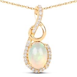 0.57 ctw Ethiopian Opal & Diamond Pendant 14K Yellow Gold - REF-30W2M