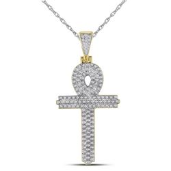 Mens Diamond Ankh Cross Religious Charm Pendant 3/8 Cttw 10kt Yellow Gold